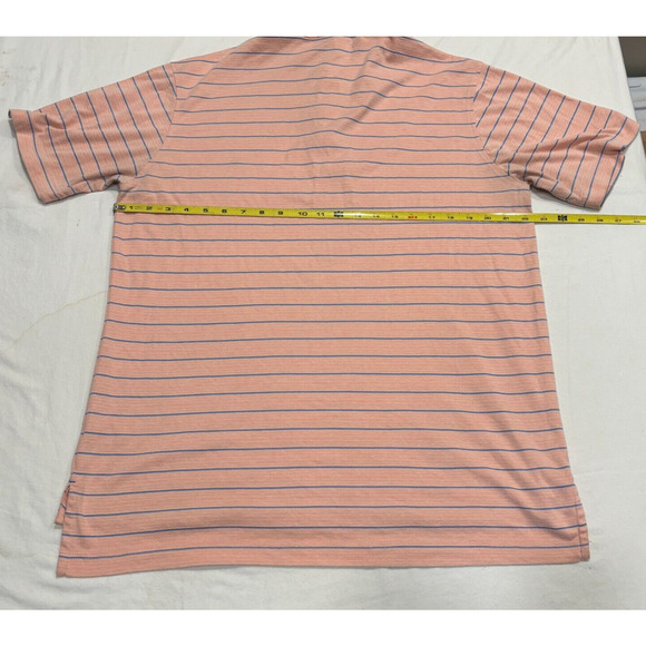 Southern Marsh Peach Polo Shirt Men's Size M Short Sleeve Blue Duck Striped - Picture 3 of 8